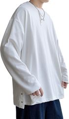 ロングtシャツ メンズ 無地 長袖tシャツ カジュアル シンプル トップス オシャレ( #32：ホワイト,  2XL)