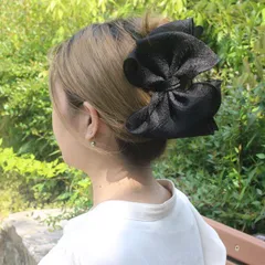 ヘアクリップ/多毛さん必見 ビッグヘアクリップ ピッグリボン 大人スタイル 韓国 バンスクリップk96k☆黒 ヘアアクセサリー 髪飾り ヘアアレンジ 推し活 ライブ 結婚式 パーティー 大きめリボン ハーフアップ 夜会巻き フルアップ