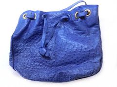 LOEWE ロエベ ■ オーストリッチ ヴィンテージ ワンショルダーバッグ 肩掛け ブルー系 レディース □7D