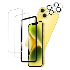 【2+2枚セット】KPNS 日本素材製 強化ガラス iphone14 用 ガラスフィルム カメラフィルム カバー 保護フィルム 1