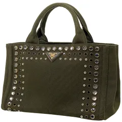 希少　PRADA プラダ カナパ　2way ビジュースタッズ トート　カーキ プラダ(PRADA) 中古 ビジュー トートバッグ | 通販・人気