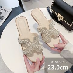 ☆サマーサンダル パールビジュー23.0cm白オフホワイト a144