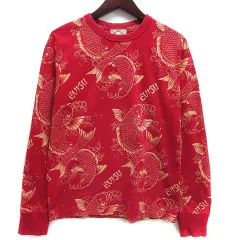 エヴィス EVISU 鯉プリント クルーネック 長袖 Tシャツ ロンT レッド 赤 38のサムネイル
