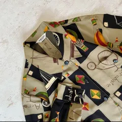 個性派 デザインシャツ ポリ素材 総柄 レトロポップ アートプリント 長袖 E1