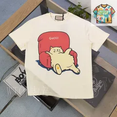 本日のみ‼️キレイ美品✨ 本物 GUCCI ✨可愛い猫ちゃん×ハチ❤Tシャツ GucciTシャツパロディ風男女兼用人気T―shirt夏の半袖 コットン