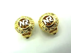 ■美品■ NINA RICCI ニナリッチ ラインストーン クリップ式 イヤリング アクセサリー レディース ゴールド系×シルバー系 DF1826