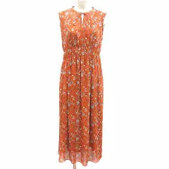 シンプリシテェ SIMPLICITE シャツワンピース ロング インナー付き 花柄 ノースリーブ オレンジ /YK