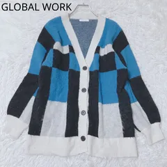 グローバルワーク　カーディガン　Vネック　配色　柄　カジュアル　大人女子　Fサイズ　春秋冬