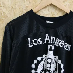 古着　ビックサイズ　メッシュ　トップス　プリント　長袖　ブラック