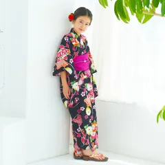キッズ 子供 浴衣 ゆかた 単品 黒 ピンク 100〜150cm P