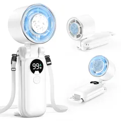 残量表示 液晶画面 小型 静音 USB充電式 せんぷうき 手持ち/首掛け/卓上 1台多役 ミニファン 長時間稼働 5000mAh大容量 強力送風 カラビナ＆ストラップ付き 100段階風量調節 7枚羽根 【瞬間冷却＆前後160°折り畳み】ハンディ扇風機 熱中症対