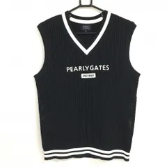 【超美品】パーリーゲイツ ニットベスト ネイビー×白 襟・裾ライン ケーブル編み Vネック メンズ 5(L) ゴルフウェア PEARLY GATES