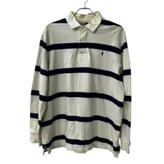 POLO RALPH LAUREN 長袖 ボーダー ラガーシャツ XL ホワイト ポロ ラルフローレン ポロシャツ 裏起毛 古着卸 アメリカ仕入 a708-5093