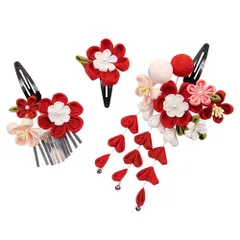 [OTAKUMARKET] 七五三 髪飾り 成人式 3点セット 振袖 浴衣 和装 つまみ細工 着物 袴 卒業式 結婚式 鈴付き 三歳 七歳 女の子 ガールズ 5カラー