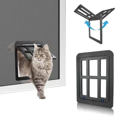 ロック可能取付簡単の猫 猫用自由に出入の口 小型犬用ペットドア 網戸用ドア (猫 ペット用網戸ドア 小型犬用)黒 PETLESO猫ドア
