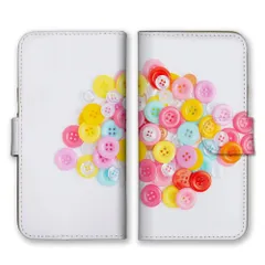 iPhone12 mini  ケース 手帳型 アイフォン12 ミニ スマホケース 携帯ケース ボタン ぼたん 手芸 装飾 カラフル ポップ パステルカラー 可愛い かわいい ホワイト 白色 スマホカバー カラー05