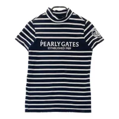 サイズ：0 PEARLY GATES パーリーゲイツ  ハイネック 半袖Tシャツ ロゴ ボーダー柄 ネイビー系 [240101404809] ゴルフウェア レディース ストスト