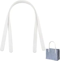 PH PandaHall 2本 バッグ持ち手 長さ62.4cm レザー 取っ手 かばん バッグ用ハンドル 皮革ストラップ 修理用 交換用 付け替え 合成革 穴あき ハンドルはバッグに縫い付け バッグハンドル ハンドメイド 手芸用品( ホワイト)