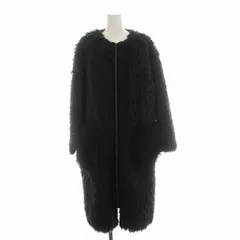 ランバンオンブルー LANVIN en Bleu ノーカラーコート ロング ミックスシャギー ジップアップ アウター 38 M 紺 ネイビー /YMのサムネイル
