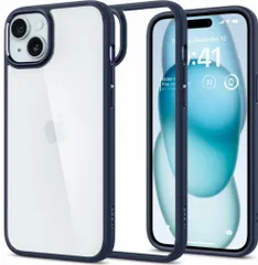 ★Spigen 【創業18年の技術力】 iPhone 15 Plus ケース クリア ストラップホール 米軍MIL規格 ウルトラ・ハイブリッド ACS06659 ネイビーブルー