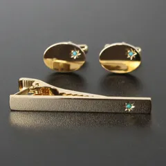 鎌倉カフス工房　12月の誕生石　ゴールドターコイズカフス　ネクタイピンセット