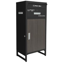 SKK  宅配ボックス 戸建 大型 防水 屋外 2段 後付け ポスト一体型 ポスト 郵便受け 両開き 鍵 大容量 おしゃれ  ブラックグレー