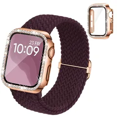 【新品】 コンパチブル Apple Watchと互換性のあるバンド 編みナイロン製アップルウォッチ バンド Apple Watch キラキラ カバー付き 互換用のiWatch Bandとケース 一体型 40mm クリスタルダイヤ付き アップルウォッチカバー 0