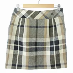バーバリーブルーレーベル BURBERRY BLUE LABEL 美品 ノバチェック タイト スカート ミニ丈 ロゴ刺繍 ウール 38 ベージュ グレー 黒 0117