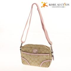 ■ COACH Signature PVC Shoulder Bag, Crossbody Bag, Zipper Closure, Logo, Women's, Beige, Pink