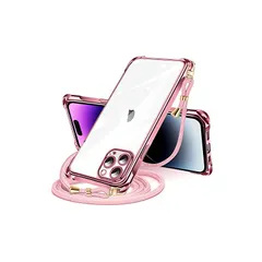 iPhone 14 Pro Max 用 ケース クリア ショルダー iPhone14pro max 用 スマホケース アイフォン14ProMax カバー 肩掛け 斜めかけ 縄掛けケース 透明 薄型 軽量 TPU ケース 紐付き 斜めがけ 織りストラップ付き 1