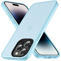 COSOIK iPhone 15 Pro 用 ケース 半透明 衝撃吸収 米軍MIL規格取得 マット感 黄ばみなし レンズ全面保護 耐衝撃ストラップホール付き 6.1インチ アイフォン 15 Pro用カバー ライトブルー 1