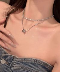 【韓国系 ファッション DAZ】 サークル ２連チェーンネックレス セット