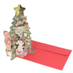 【メール便】Miki Takahashi グリーティングカード クリスマスツリーカード 立体 ポップアップカード 森の動物 アニマル アクティブコーポレーション 金箔 ギフト雑貨 封筒付き CHRISTMAS Xmasカード グッズ 