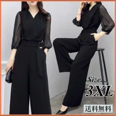 3XL オールインワン ワイドパンツ パンツスーツ シフォン ワンピース 入学
