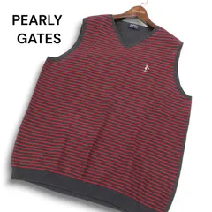 PEARLY GATES パーリーゲイツ ゴルフ 通年 刺繍★ コットン ニット ボーダー Vネック ベスト Sz.5 メンズ