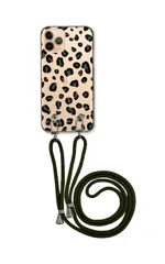 iPhone14plus アイフォン14 プラス スマホケース ショルダーストラップ 紐 付き ヒョウ柄 ヒョウ 豹柄 レオパード アニマル柄 透明ケース クリア かっこいい カーキ　カラー04