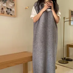 ワンピース ニット セーター プルオーバー ベスト つなぎ レディース ロング 丈長 袖なし ノースリーブ Vネック 襟なし ノーカラー ワイド ストレート もこもこ ふわふわ ふっくら 伸縮性 かわいい 大人可愛い きれいめ シンプル カジュアル 上品 おし