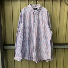114 POLO by Ralph Lauren 長袖シャツ XL ブルー/レッド/ホワイト ポロ ラルフローレン  ストライプシャツ シャツ ロングスリーブシャツ 古着卸 アメリカ仕入