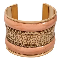 Touchstone インディアン ボリウッド 手作り スリップイン 履きやすい スタイリッシュ 手首 エンハンサー デザイナー 幅広 ジュエリー カフブレスレット 男女兼用 銅と真鍮。 宝石なし