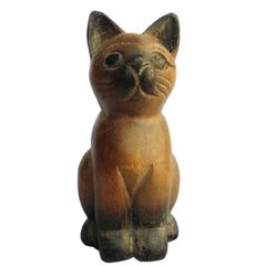 449木彫りの猫の置物 手作り作品。アイヌ工芸 木彫 作家 フクザワ氏