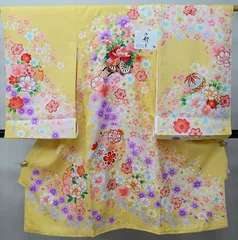 もっぺ様専用 お宮参り 産着 のしめ 女児 女の子 正絹 黄色地 綸子地 金刺繍 祝着 初着 一つ身 掛け着 熨斗目 NO42702