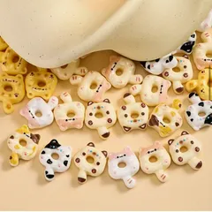 No.153【ランダム20個セット】猫ちゃん　ドーナツ デコパーツ 穴あき レジン ハンドメイド素材