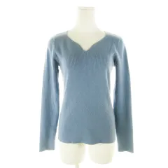 セゾンドパピヨン SAISON DE PAPILLON ニット セーター リブ Vネック 長袖 M 青 ブルー /AH17