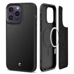 【特価セール】高弾性 耐久性 ストラップホール付き 磁力 カメラ保護 レザー MagSafe対応 Qi充電 ケース 用 iPhone14ProMax ほこりなし シリル Spigen アイフォン14プロマックスカバーカジュクMagコレクション(ブラック) by