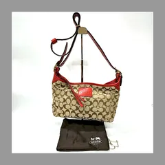 ★M19 未使用保管品 保存袋・チャーム付き COACH コーチ ショルダーバッグ 12594 キャンバス×レザー シグネチャー ベージュ×レッド レディース 鞄