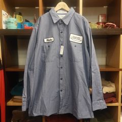 アメリカ古着 ワークシャツ 長袖 ワッペン 企業系 XL ブルー コットン100％ 06C2504