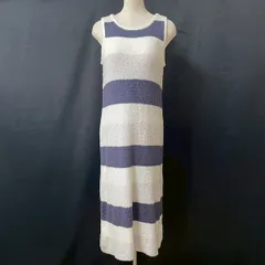 #anc ジェラートピケ gelatopique ワンピース 白 紺 ルームウェア カップ付き ノースリーブ ボーダー ロング 美品 レディース [965616]