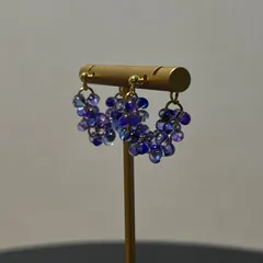 【あじさい】 ブルー×パープルのつぶつぶガラスビーズフープピアス  ゴールドピアス(925使用) キャッチに印字あり