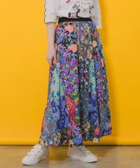ScoLar（スカラー）花柄ネコパッチワーク風スカート　アイボリー、ブルー　152643