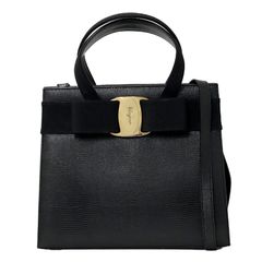 フェラガモ  Ferragamo バッグ レディース ブランド ヴァラリボン ハンドバッグ ショルダーバッグ 2way レザー ブラック かわいい 上品 スクエア 【中古】
